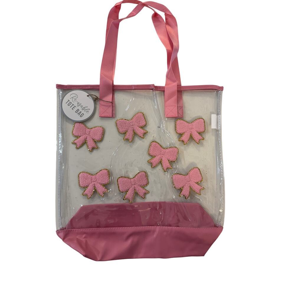 Clear PINK BOW Tote Bag 3D Bow Gold Shoulder Handbag Cute Kawaii‎ Y2K Aesthetic